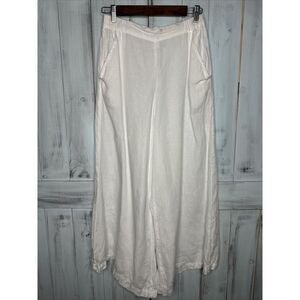 WOMENS CP SHADES WHITE LINEN ELASTIC WAIST WIDE LEG WENDY BEACH PANTS MEDIUM